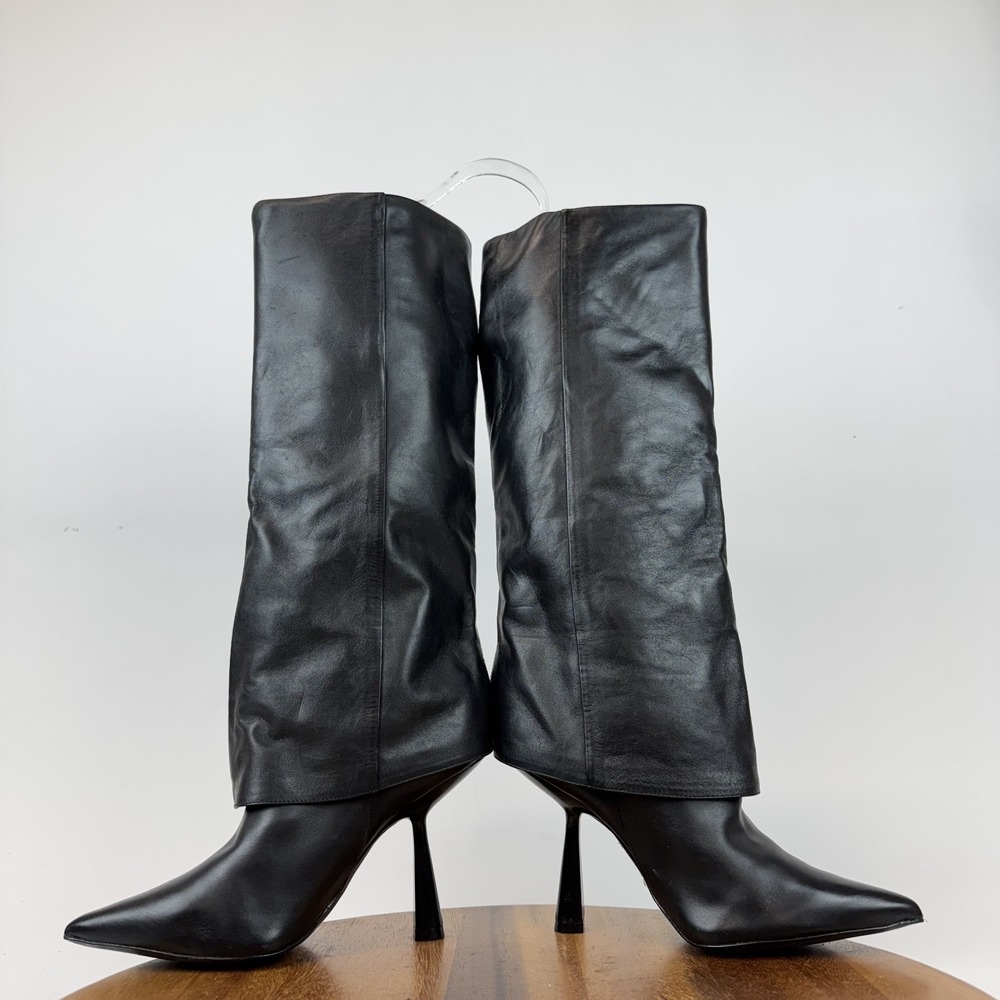 Womens Black Suede Studio Martine Black Leather Heeled Knee High Boots Size 39‎ - Picture 5 of 8